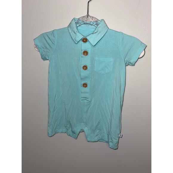 Posh Peanut Blue Polo Romper - Picture 1 of 2